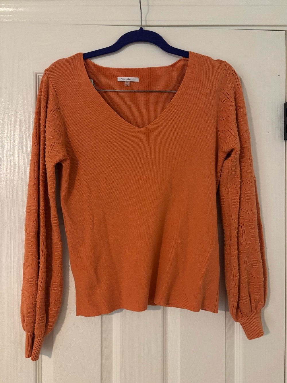 Vila Milano Orange Fall Bishop Sleeve V Neck Sweater Blouse Size S